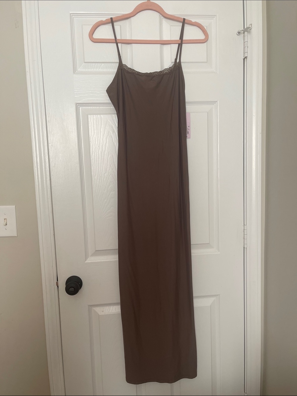 NWT Women's Brown Slip Dress with Lace Trim